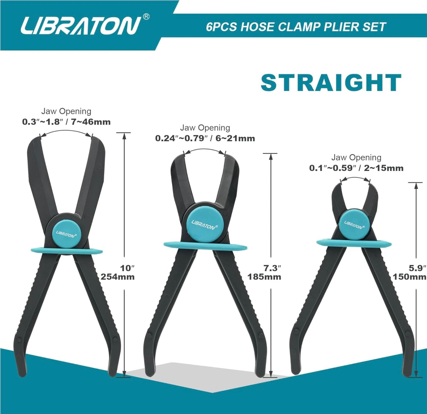 Libraton 6PC Hose Clamp Pliers Set w/ 90-Degree & Straight