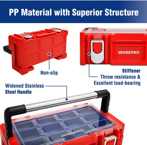 WORKPRO 17-inch Plastic Tool Box w/ Locking Lid and Stainless Steel Handle