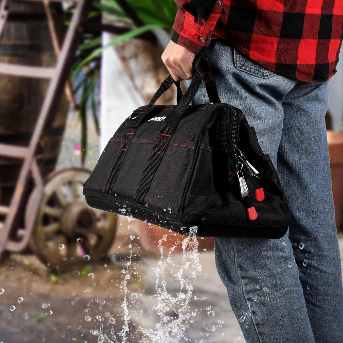 WORKPRO 16” Close Top Wide Mouth Tool Storage Bag w/ Water Proof Rubber Base