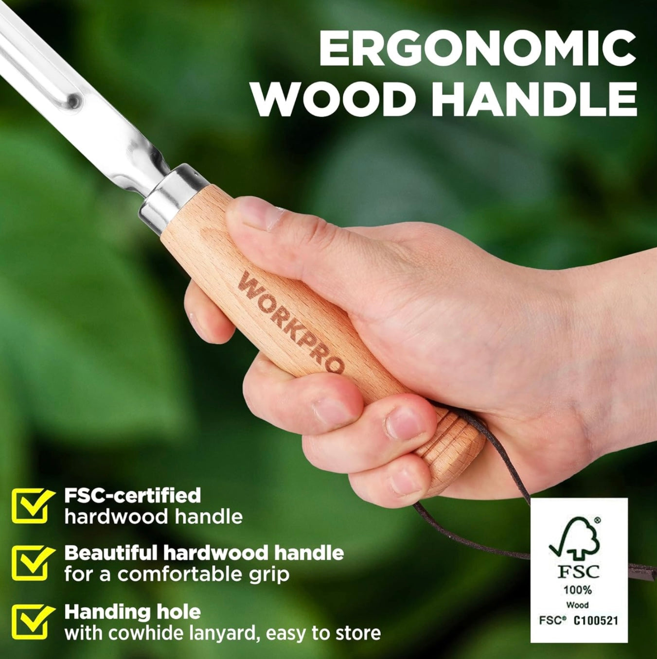 WORKPRO 3Pc Garden Tool Set w/ Wood Handle - Weed Puller, Crack Weeder, Hand Trowel
