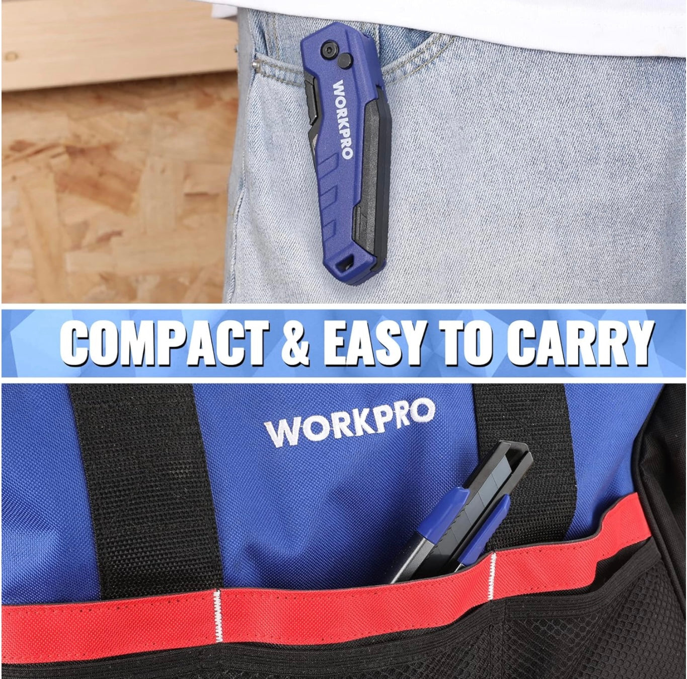 WORKPRO Quick-Change Folding Utility Knife & Retractable Snap-Off Box Cutter w/ Extra Blades