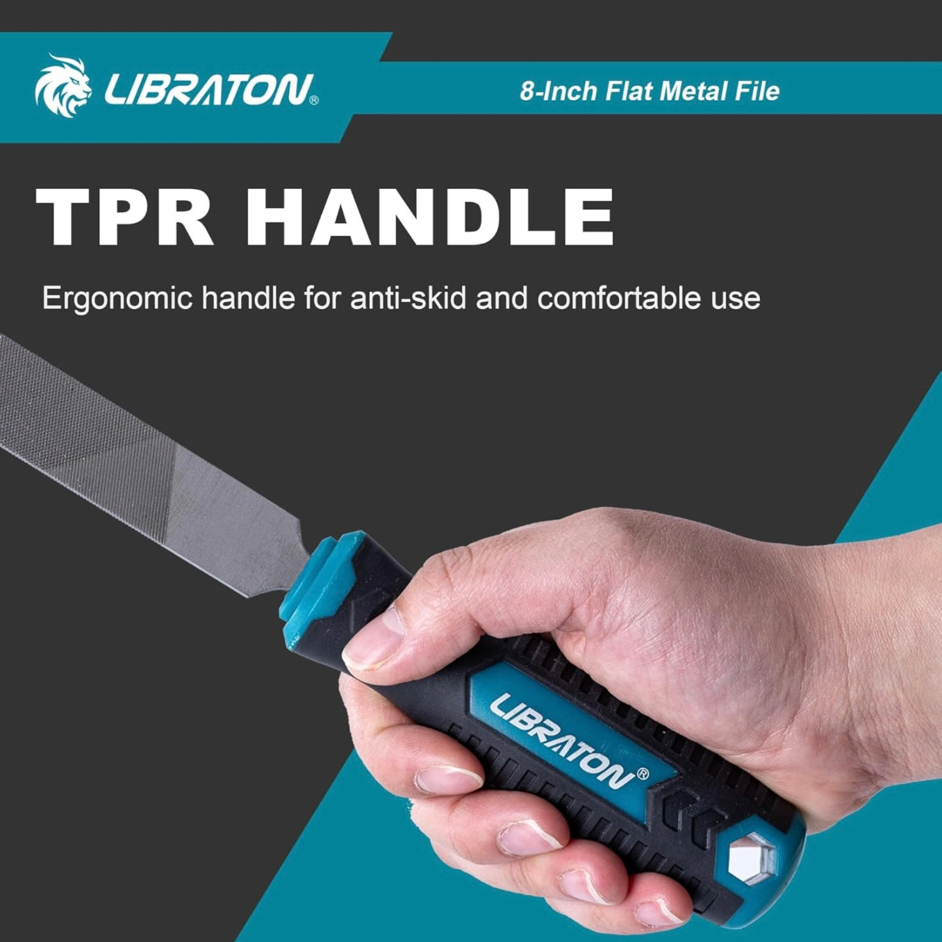 LIBRATON 8” Flat Metal File w/ Ergonomic Handle