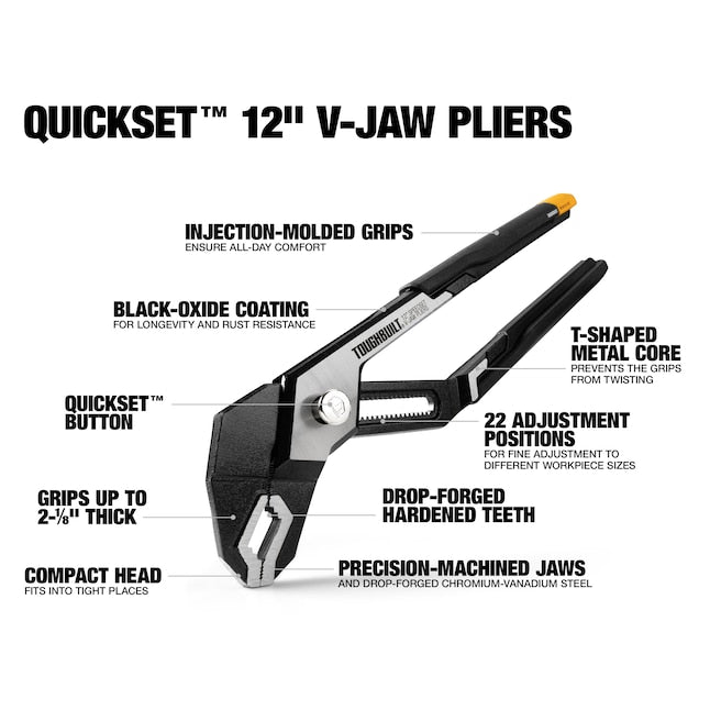 TOUGHBUILT 12” V Jaw Speedset Pliers
