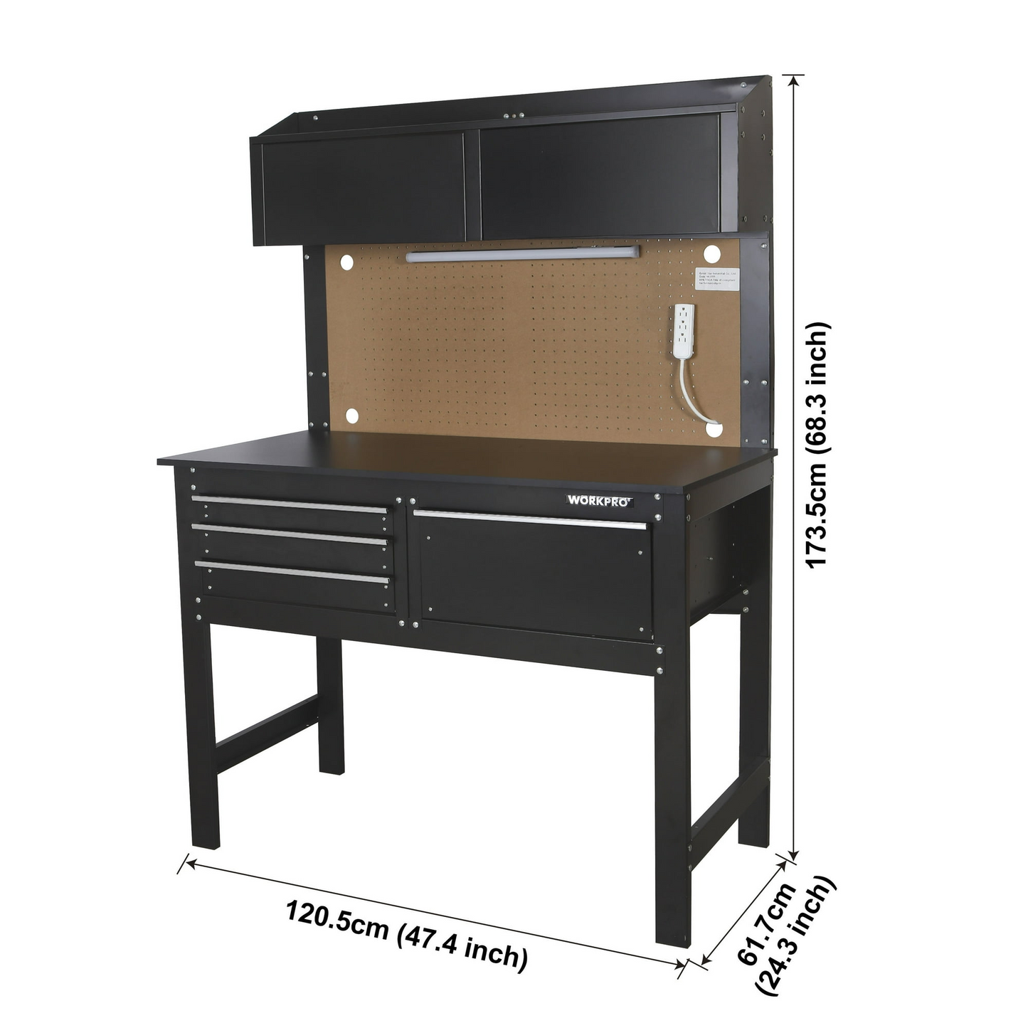 WORKPRO 2-in-1 48” Workbench and Cabinet Combo w/ Light