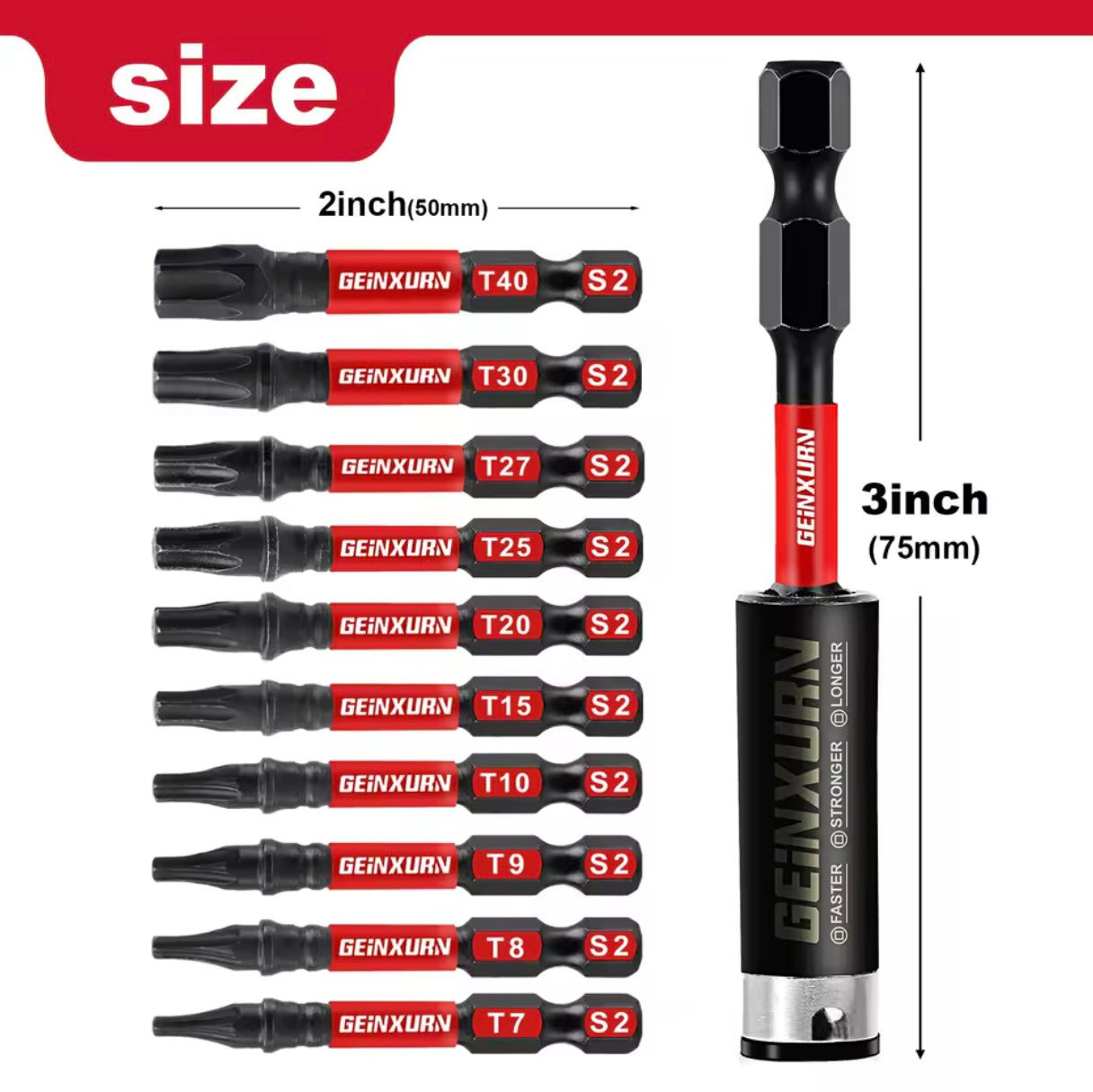GEINXURN 21PC 2” Torx Impact Driver Bit Set w/ 3” Bit Holder Extension