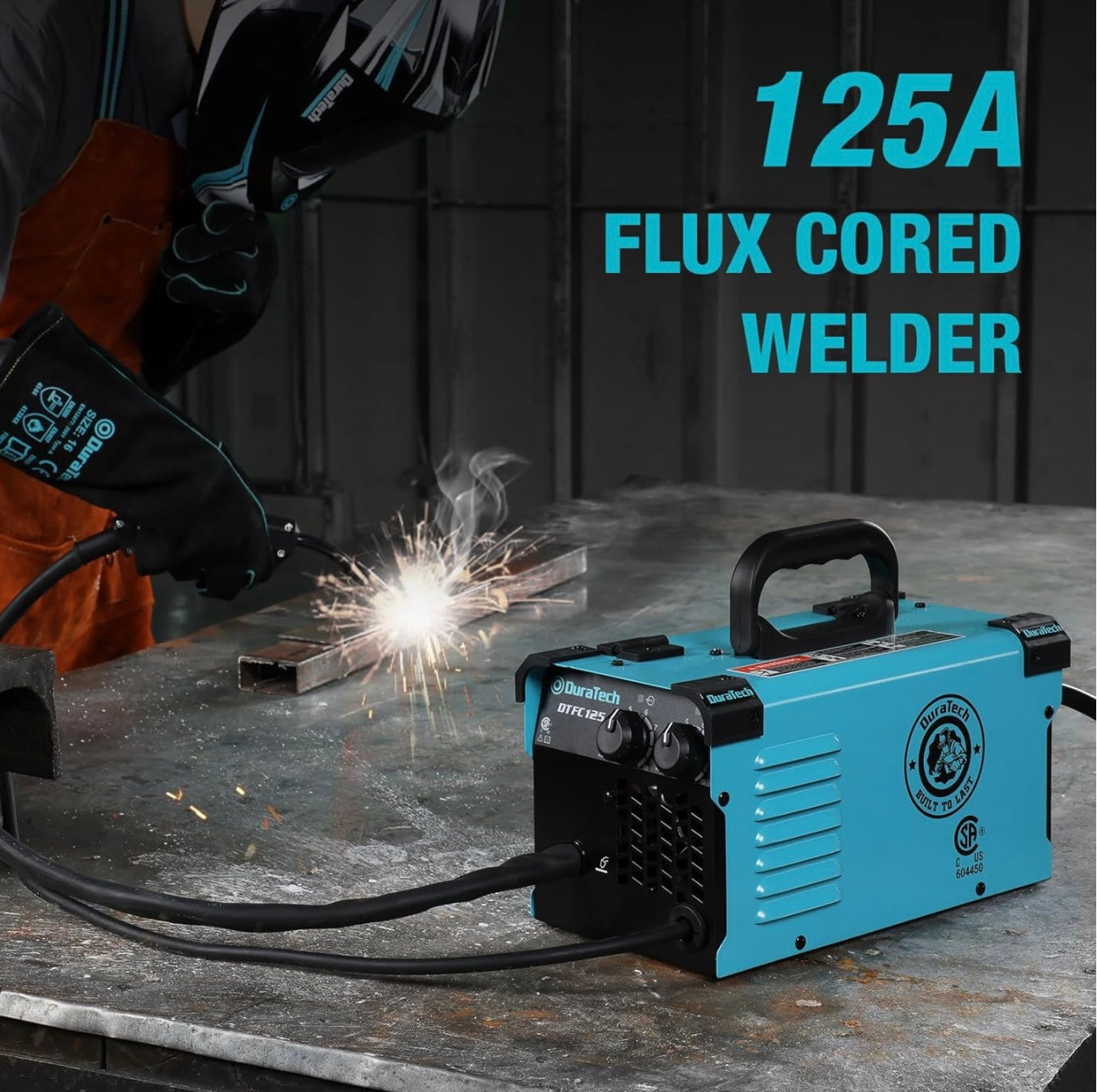 DURATECH 125A Flux Core Welder Gasless Welding Kit w/ Wire Feed, Welding Gun & 15A-20A Plug Adapter