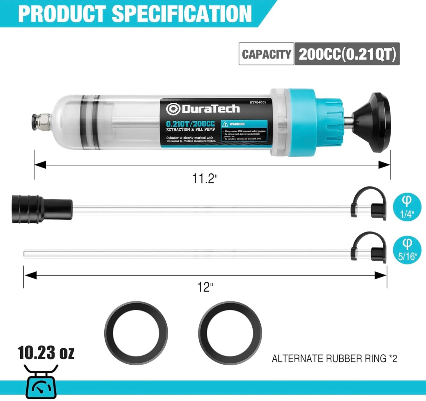 DURATECH 200CC Automotive Fluid Extractor w/ Long Extension Tubes