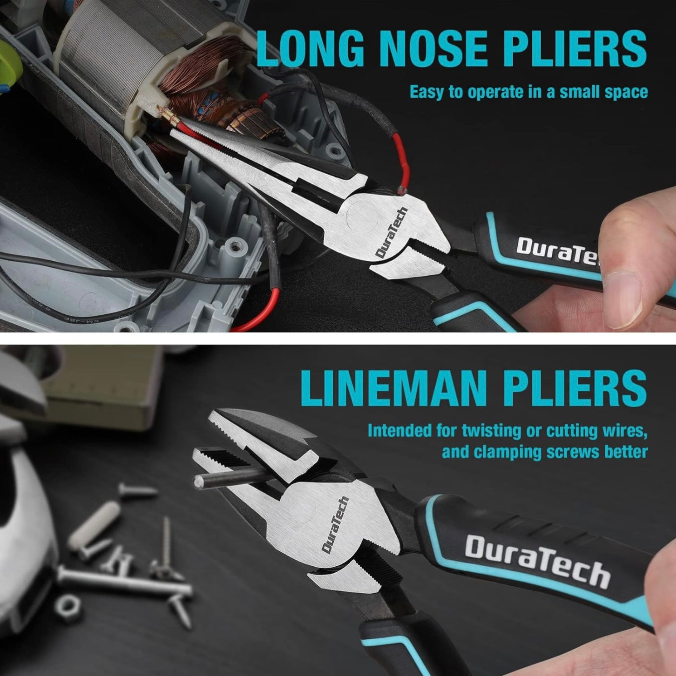 DURATECH 7PC Pliers Set w/ Rolling Pouch, 8”/10” Groove Joint Pliers, 6”/8” Long Needle Nose, 8" Linesman, 6" Slip Joint, 6" Diagonal