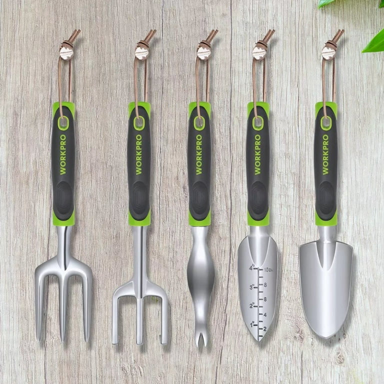 WORKPRO 5Pc Garden Tool Set - Trowel, Transplanter, Weeder, Hand Fork, Hand Rake
