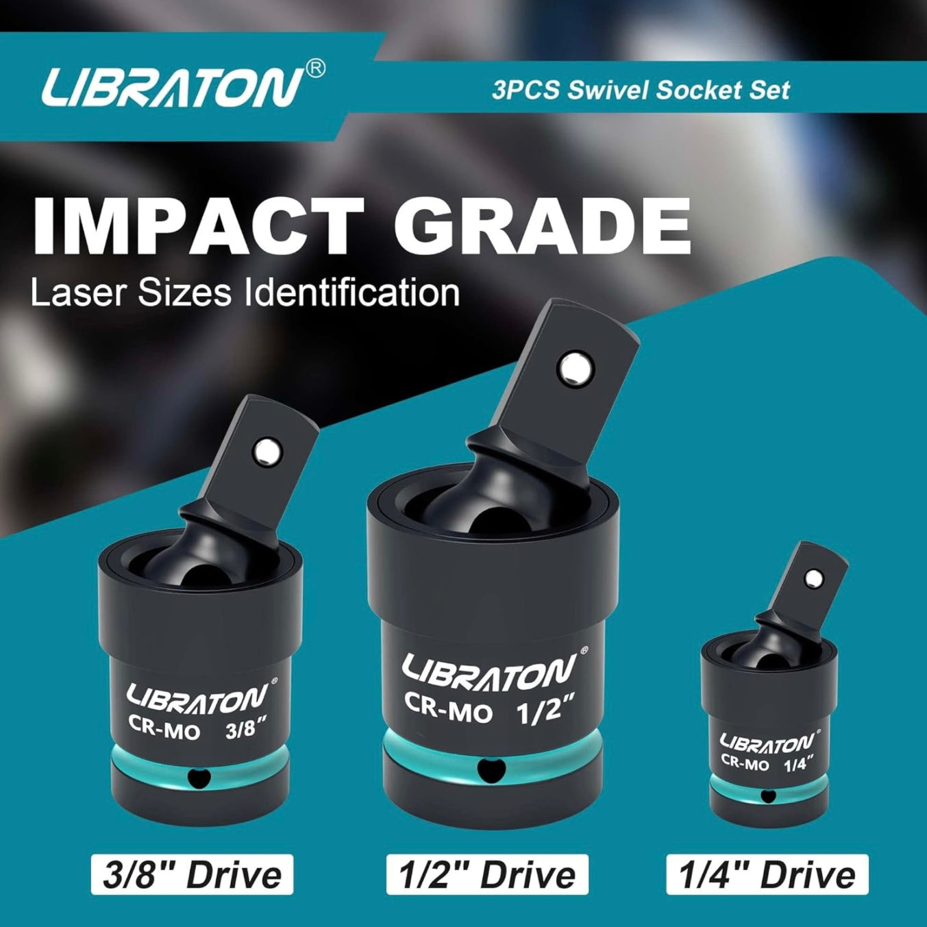 LIBRATON 3PC Impact Swivel Socket - 1/4”, 3/8”, 1/2” Drive