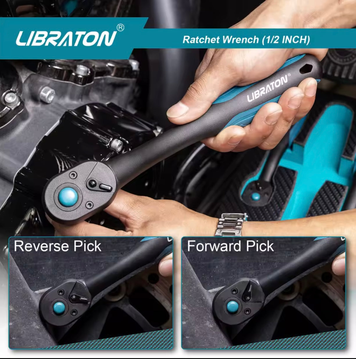 LIBRATON 1/2” Quick-Release Ratchet Wrench w/ Comfort Grip