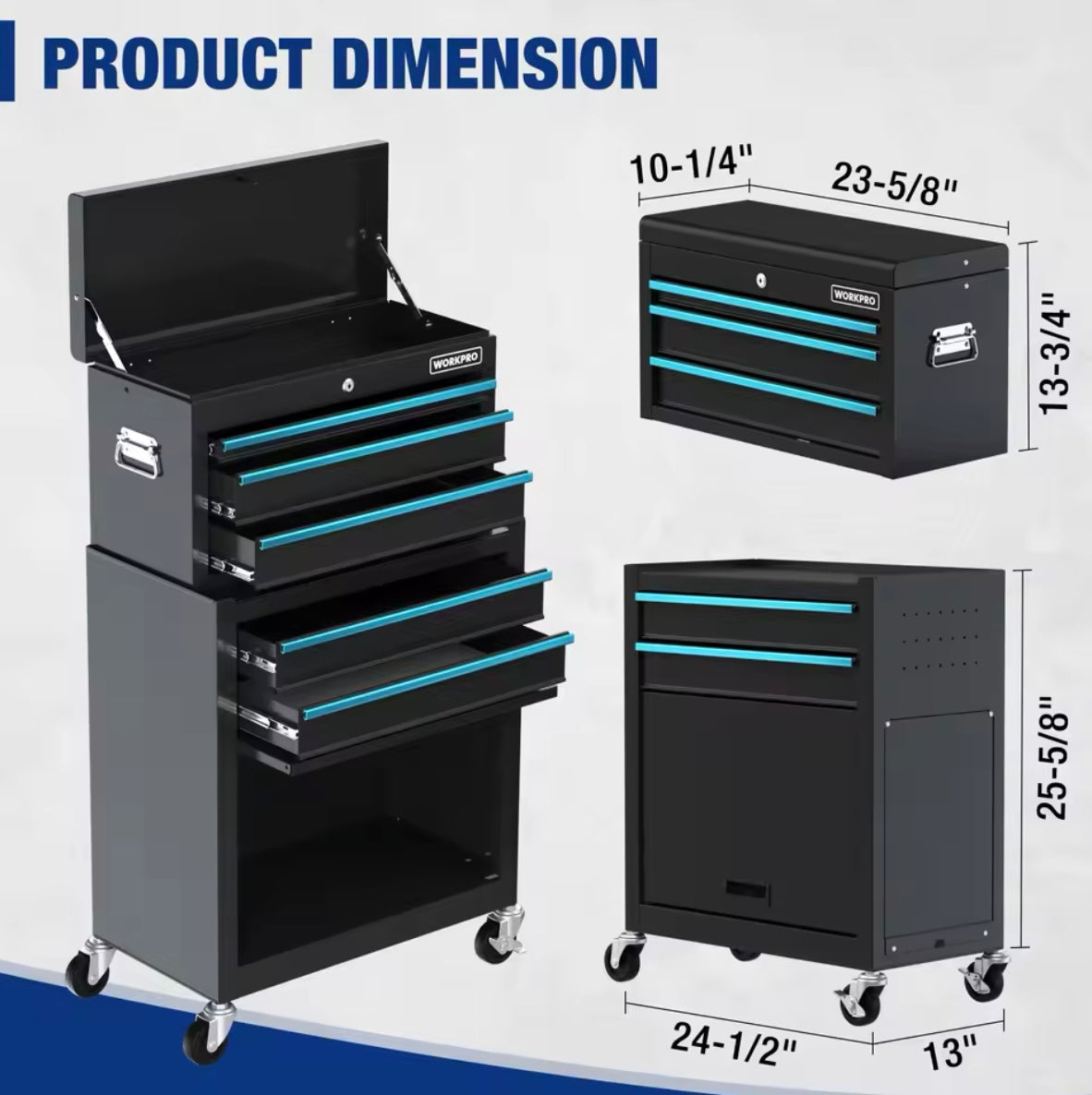 WORKPRO 5-Drawer 2-In-1 Rolling Removable Tool Chest & Cabinet