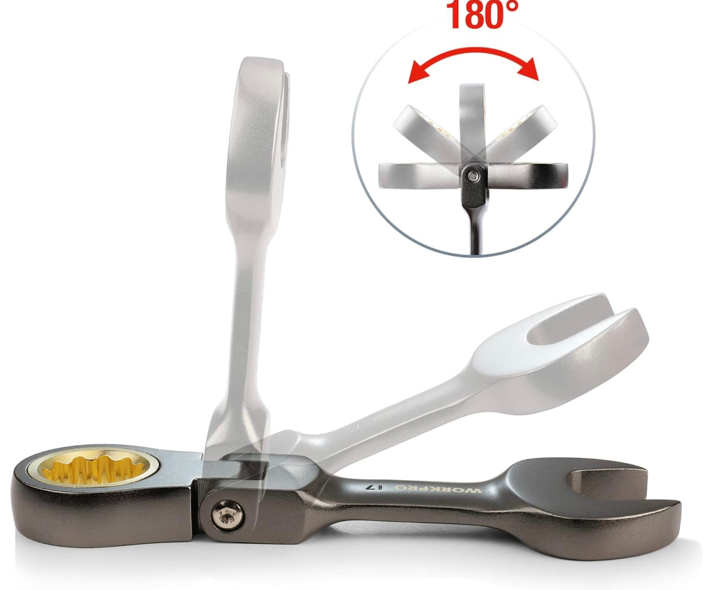 WORKPRO 8PC Flex Head Stubby Ratcheting Combination Wrench Set, Metric 9, 10, 11, 12, 13, 14, 15, 17 mm, w/ Rolling Pouch