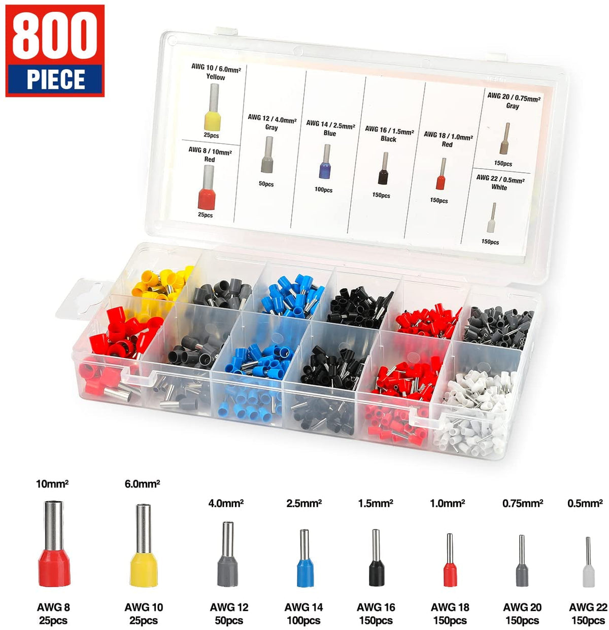 WORKPRO 800Pc Ferrule Crimping Tool Kit (AWG 28-7)