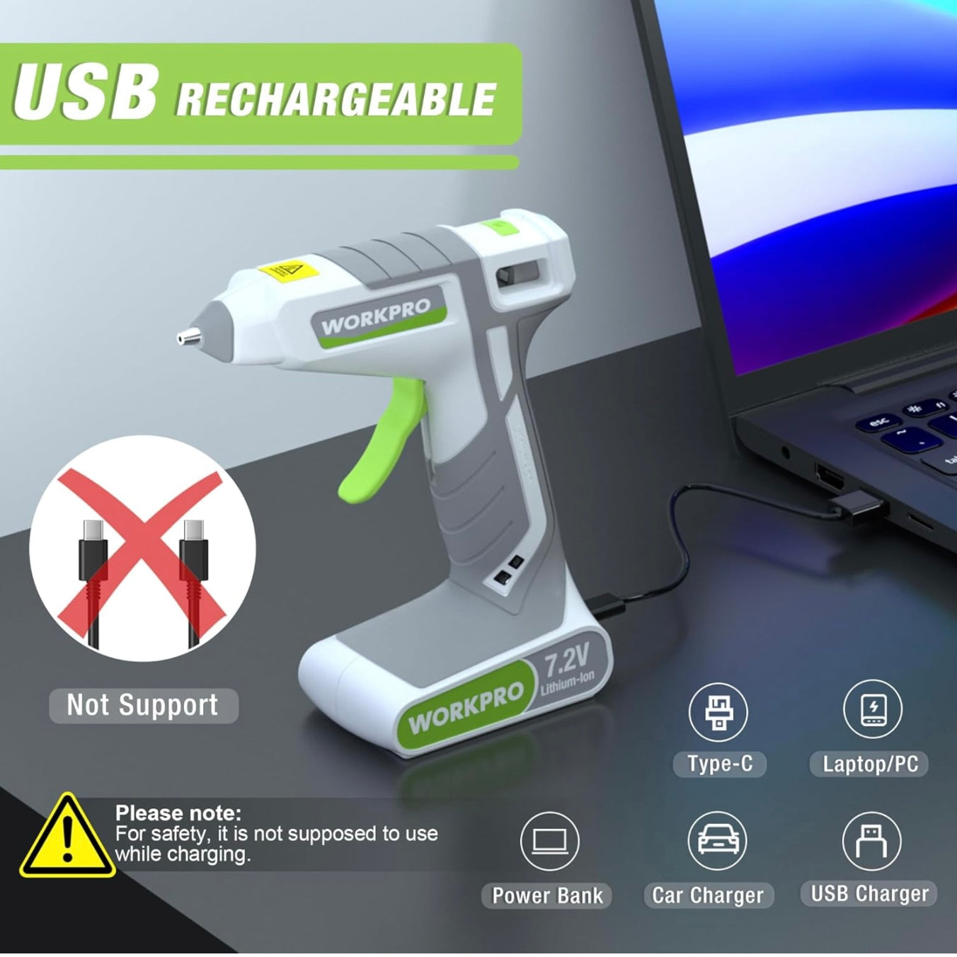 WORKPRO 7.2V Cordless Hot Melt Glue Gun