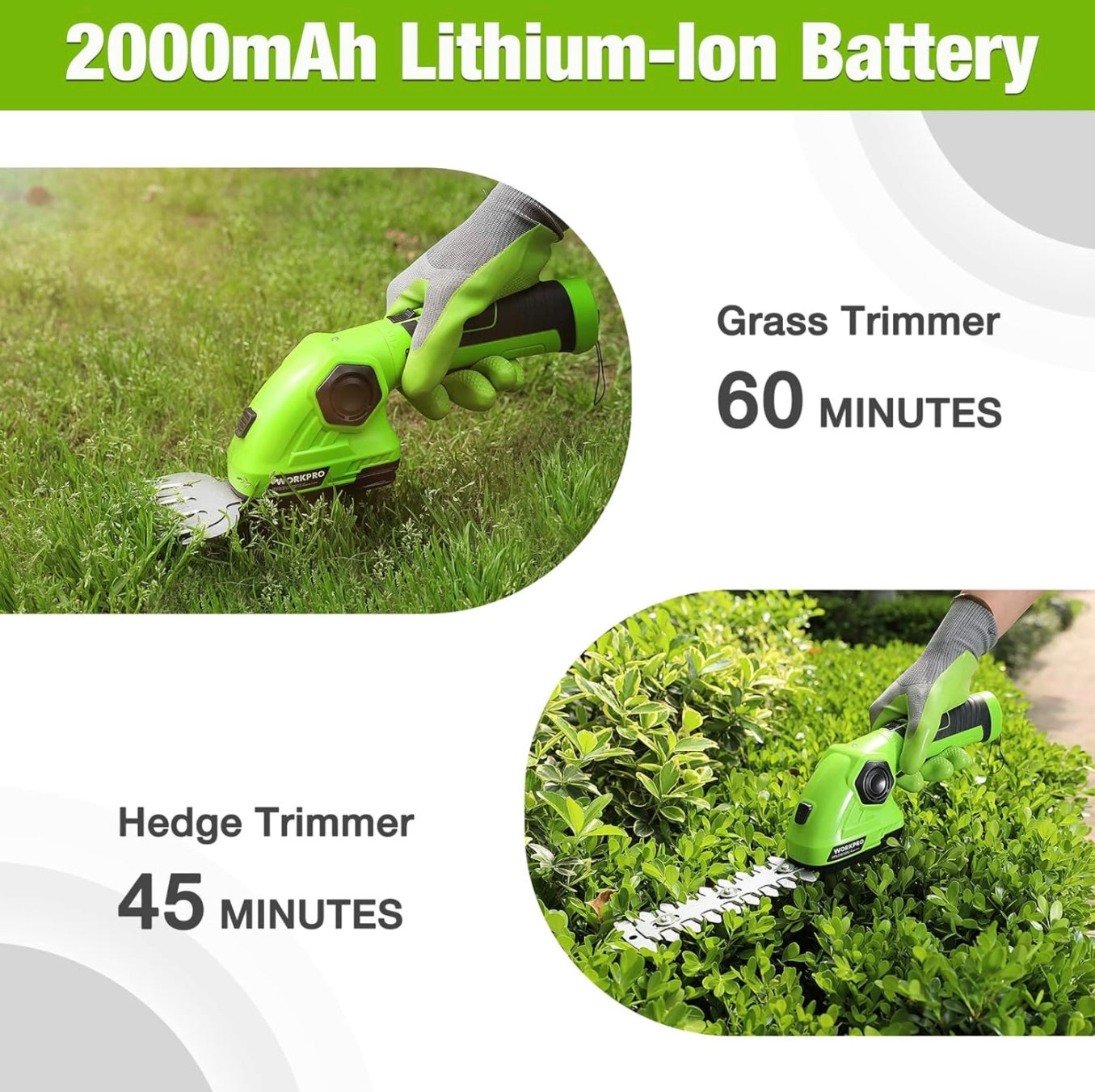 WORKPRO 7.2V 2-IN-1 Cordless Handheld Grass Shear & Shrubbery Trimmer