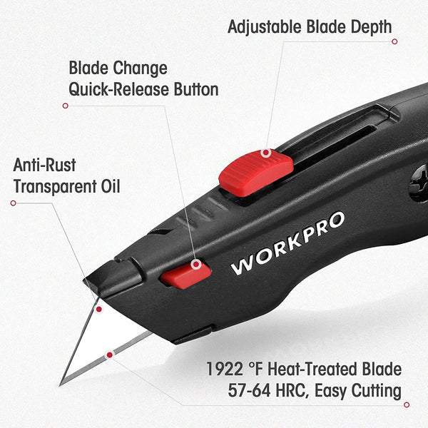 WORKPRO Premium Retractable Utility Knife, Quick Change Blade