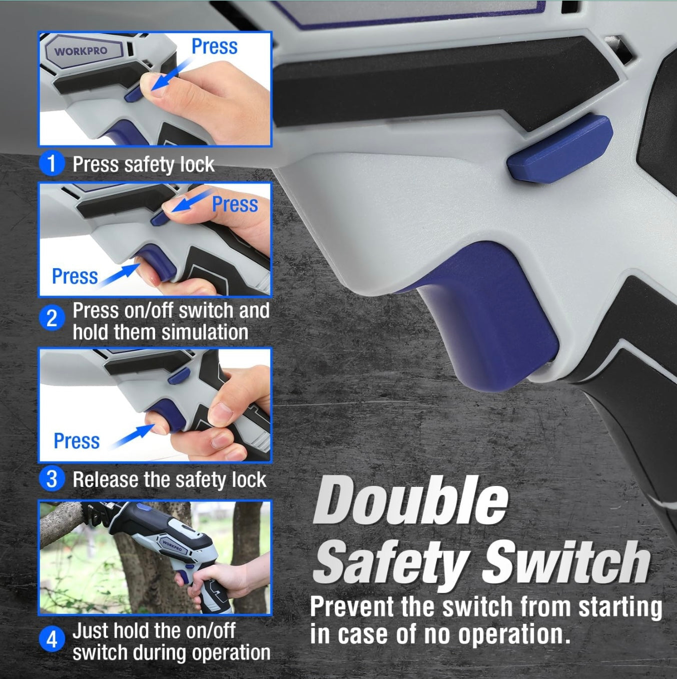 WORKPRO 12V Cordless Reciprocating Saw W/ Clamping Jaw + Charger & 3 Blades