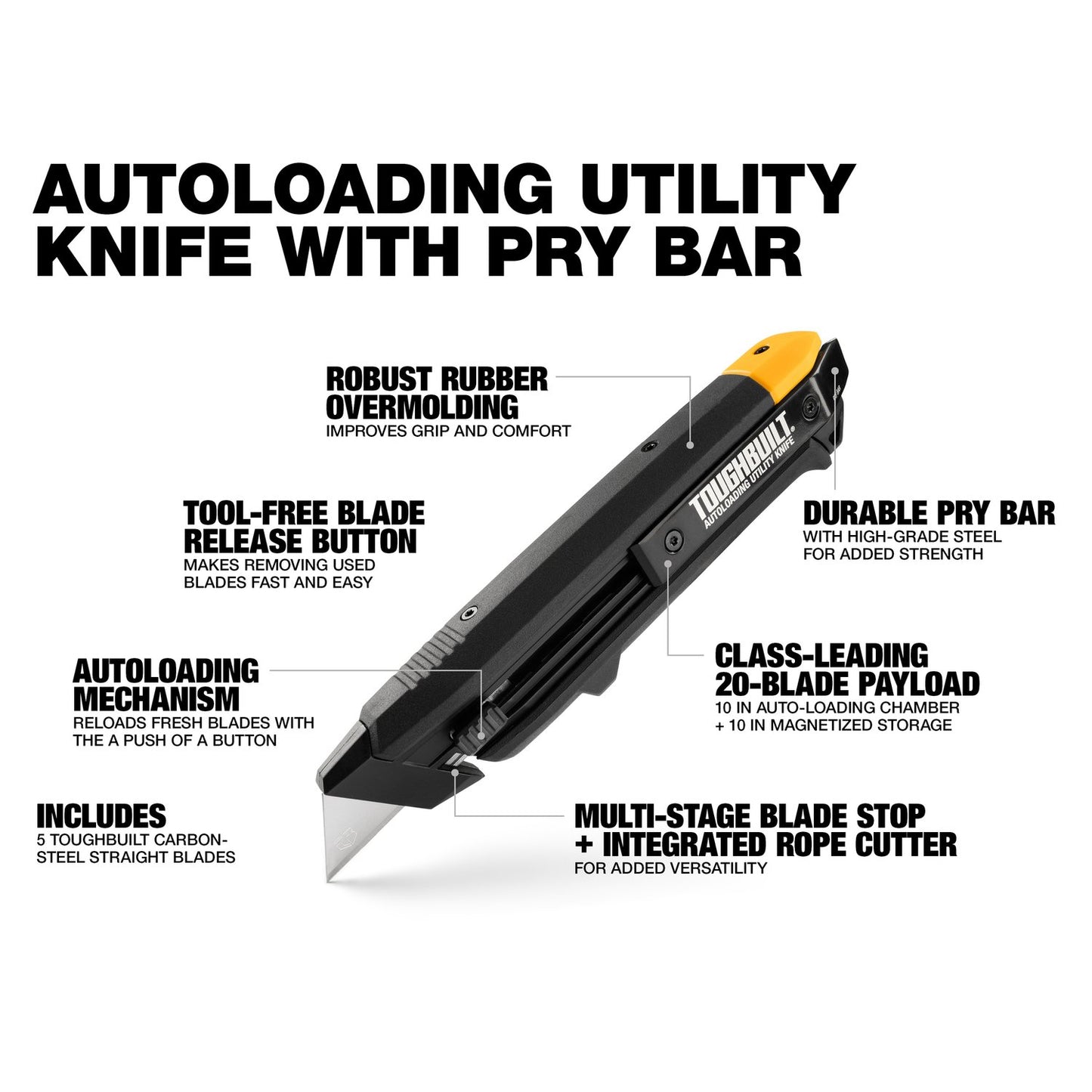 TOUGHBUILT Auto-Loading Utility Knife W/ Pry Bar