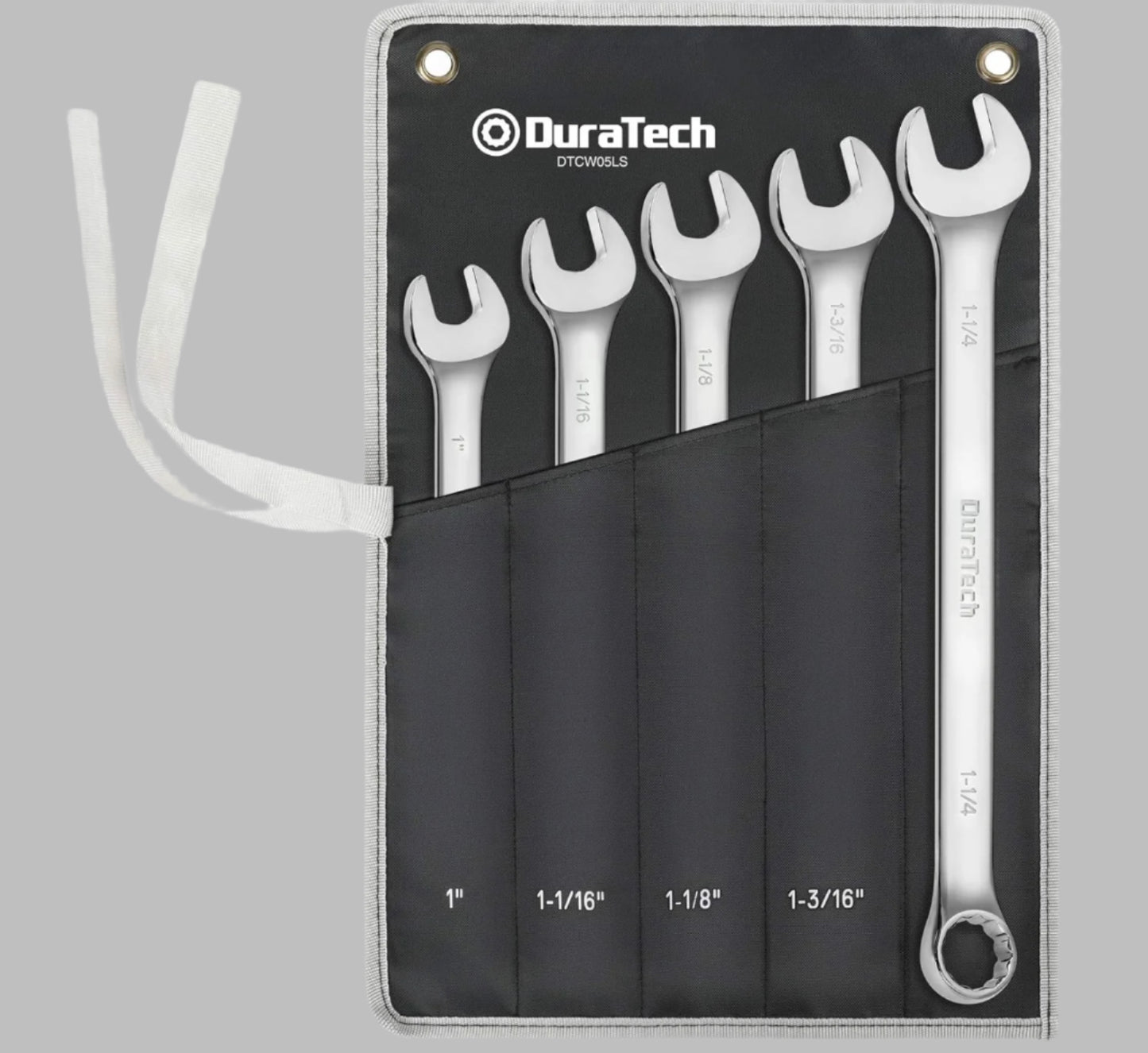 DURATECH 5PC Long Pattern Combination Wrench Set, SAE, 1" to 1-1/4", 12 Point, w/ Rolling Pouch