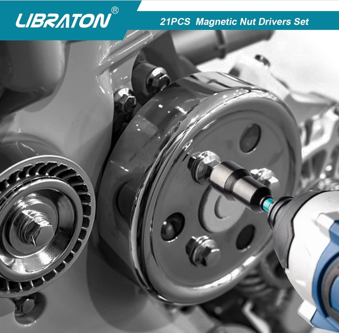 Libraton 21PCS 1/4” Magnetic Nut Driver Set - Metric and SAE w/ Impact Socket Adapters, Bit Holder, Quick-Release Extensions, Storage Bag