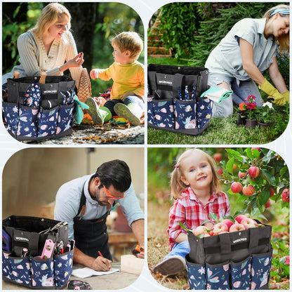 WORKPRO Garden Tool Bag, 9-Pocket Heavy Duty Oxford Tote Bag, Gardening Tool Kit Holder, 12" x 12" x 6" (Blue Insects)