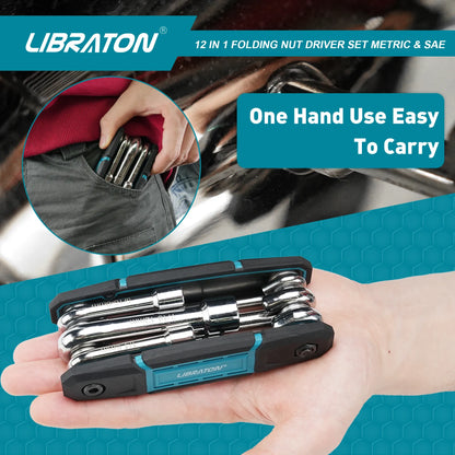 LIBRATON 12-IN-1 Folding Nut Driver Set - Metric & SAE