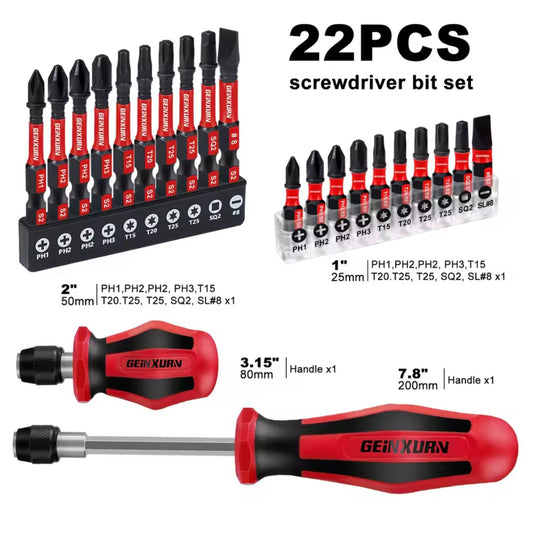 GEINXURN 22PC Impact Driver Bit Set w/ 2 Screwdriver Bit Handles