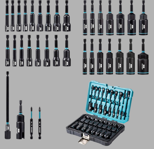 LIBRATON 35Pc Magnetic Nut Driver Set- Metric & SAE w/ Wing Nut Driver, Bit Holder, Drill Bit PH1 & PH2, Toolbox