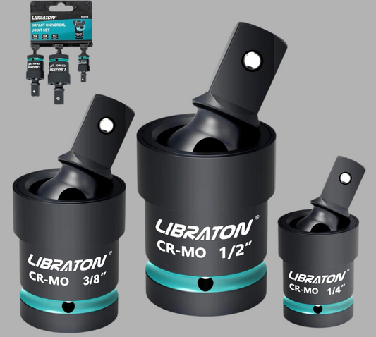 LIBRATON 3PC Impact Swivel Socket - 1/4”, 3/8”, 1/2” Drive