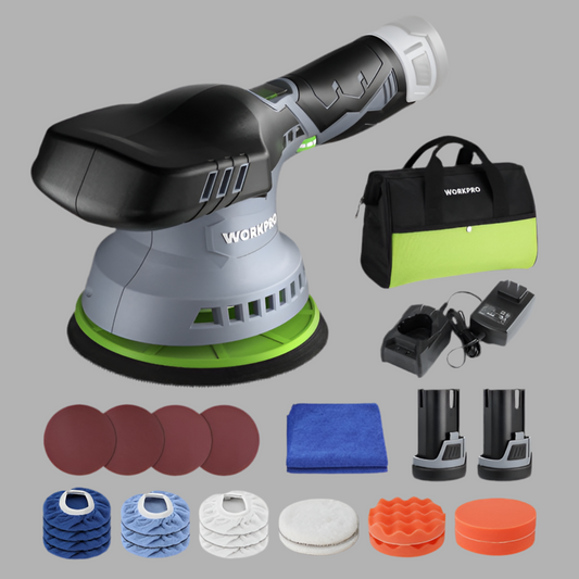 WORKPRO 6” Dual Action Cordless Buffer Polisher w/ 2Pc 12V Rechargeable Batteries