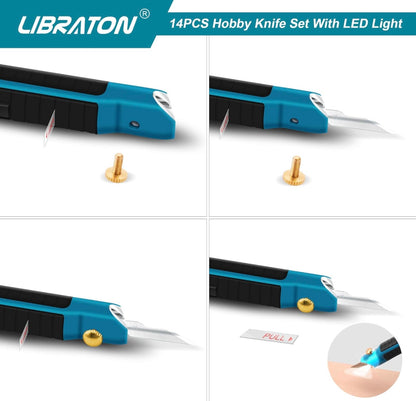 LIBRATON 14PC Hobby Knife w/ LED Light, Refill Blades