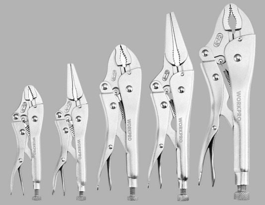 WORKPRO 5-Piece Locking Pliers Set, 5/7/10 inch Curved Jaw Pliers, 6.5/9 inch Long Nose Pliers