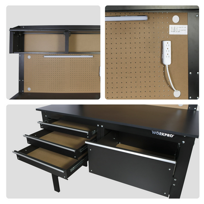 WORKPRO 2-in-1 48” Workbench and Cabinet Combo w/ Light