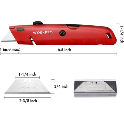 WORKPRO Quick-Change Retractable Box Cutter w/ Extra SK5 Blades