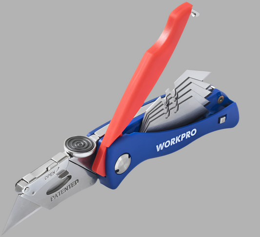 WORKPRO Quick-Change Folding Utility Knife w/ Thumb Rest & Blade Storage