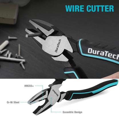 DURATECH 5PC Pliers Set, 6" Long Nose, 6” Slip Joint, 6” Diagonal Cutting, 8" Linesman, 8” Groove Joint Pliers w/ Oxford Rolling Pouch