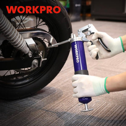 WORKPRO 6000PSI Grease Gun Kit w/ 18inch Flexible Hose, 2 Fixed Tubes & 3 Nozzles, 14oz Load