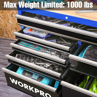 WORKPRO 42” 7-Drawers Rolling Tool Chest w/ Wooden Top, Casters, Handle, Drawer Liner, and Locking System, 1000 lbs Load Capacity