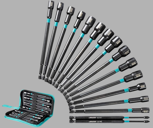 Libraton 16PCS Long Magnetic Nut Driver Set - Metric & SAE w/ Storage Bag + PH1, PH2 Bits