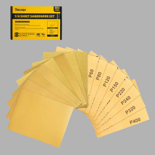 TOLESA 60PC 1/4 Sheet Sandpaper Set