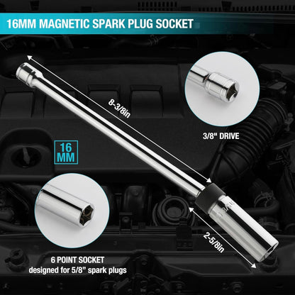 DURATECH 11” 5/8" Swivel Magnetic Spark Plug Socket, 3/8" Drive