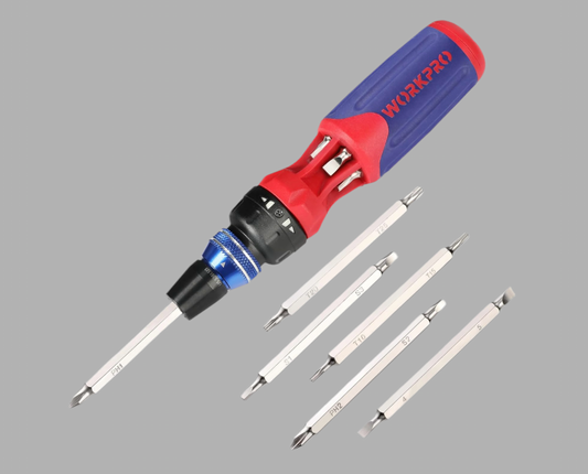WORKPRO 12-in-1 Quick-load Ratcheting Multi-Bit Screwdriver Set w/ Double End Bits in Handle