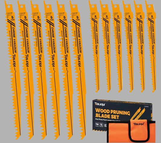 TOLESA 12PK 6”+ 9” Wood Pruning CR-V Reciprocating Saw Blades