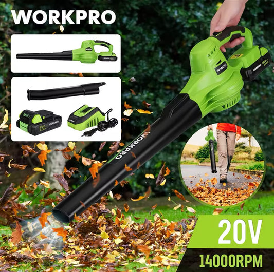 WORKPRO 20V Battery Powered Leaf Blower w/ Extension Tube, 2.0Ah Battery, & Charger