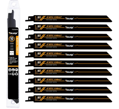 TOLESA 10PC 6”/9” Thin Sheet Metal 18TPI Reciprocating Saw Blades