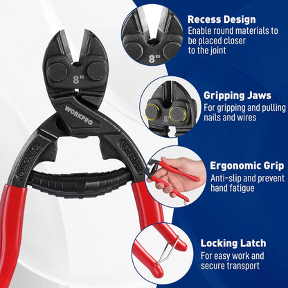 WORKPRO 8” Mini Bolt Cutter w/ Recess & Spring