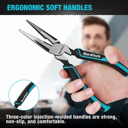 DURATECH 3PC Plier Set, Includes 8” Needle Nose Pliers, 8” Slip Joint Pliers and 7” Diagonal Pliers