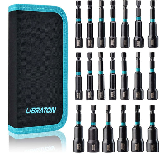 Libraton 20PC 1/4” Magnetic Nut Driver Set, Metric and SAE, w/ Storage Bag