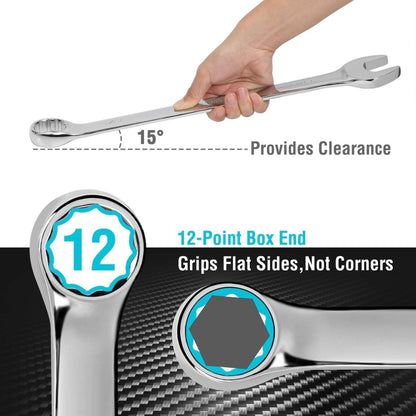 DURATECH 5PC Long Pattern Combination Wrench Set, SAE, 1" to 1-1/4", 12 Point, w/ Rolling Pouch